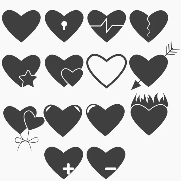 Conjunto Iconos Corazón Negro Aislado Sobre Fondo Blanco Pasión Amor — Archivo Imágenes Vectoriales