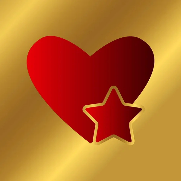 Rood Hart Met Sterpictogram Geïsoleerd Gouden Achtergrond Passie Liefde Gezondheid — Stockvector