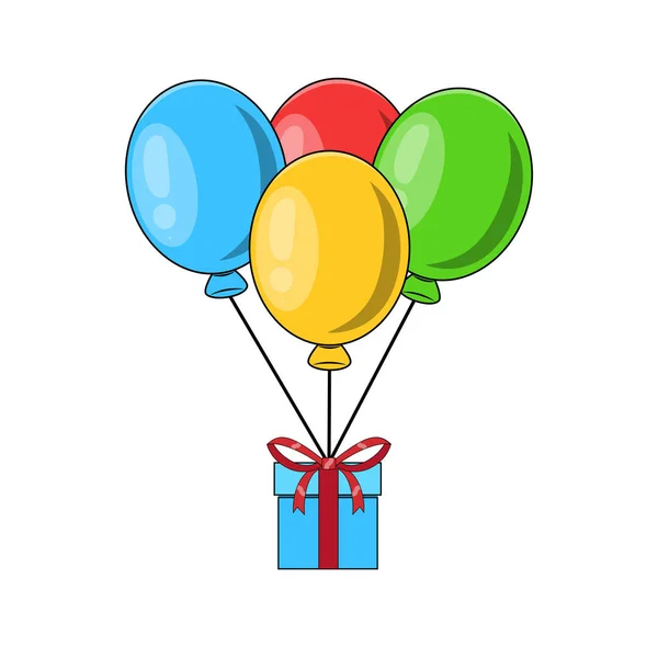 Bunch Air Balloons Group Ball Ribbon Gift Box Surprise Present — Stock Vector