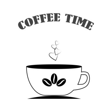 Beyaz arka plan üzerinde izole kahve fincanı. Kapuçino fasulye ile. Bir fincan sıcak içecekler. Kahvaltı zamanı. Vektör düz simgesi