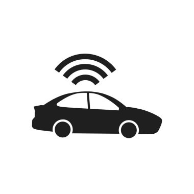Navigasyon sistemi olan akıllı bir araba, GPS teknolojisi. Sürücüsüz araç arka planda izole edildi. Vektör düz tasarımı