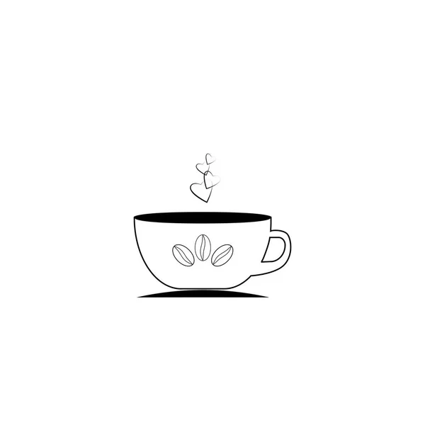 白い背景で隔離のコーヒー カップ 豆のカプチーノ ホットド リンクのマグカップ 朝食の時間 ベクトル フラット アイコン — ストックベクタ