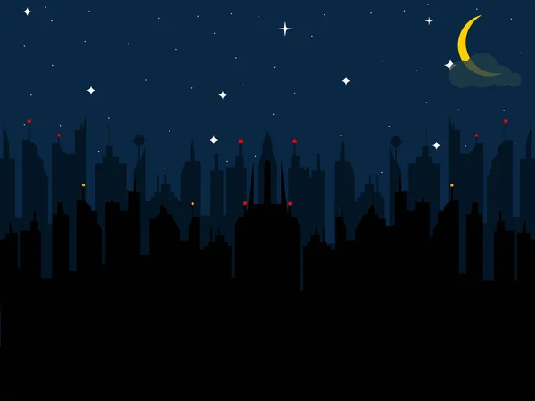 Nacht Stadt Hintergrund Dunkles Stadtbild Stadt Abend Stadtbild Vektorflache Abbildung — Stockvektor