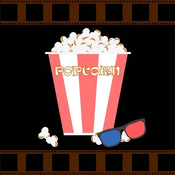 Miski Pole Popcorn Okularów Taśmy Filmowej Białym Tle Tle Filmy — Wektor stockowy
