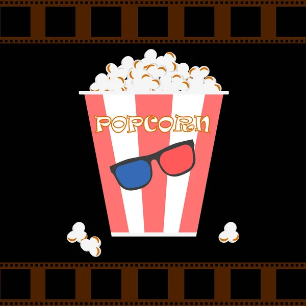 Κύπελλα Κουτί Ποπ Κορν Γυαλιά Filmstrip Απομονώνονται Φόντο Ταινίες Θέατρο — Διανυσματικό Αρχείο