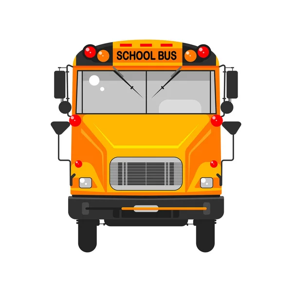 Sarı Okul Otobüsü Önünde Beyaz Arka Plan Üzerinde Görünümü Izole — Stok Vektör