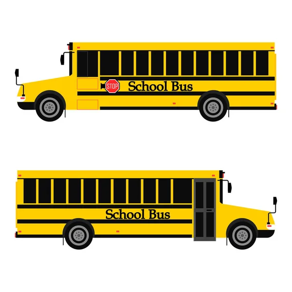 Autobús Escolar Amarillo Dos Vistas Con Señal Stop Aislado Sobre — Vector de stock