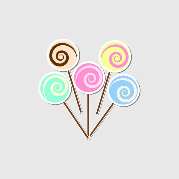 在背景上隔离的棒棒糖图标 明亮的焦糖与棍子 甜甜的糖果童年的概念 矢量平面设计 — 图库矢量图片