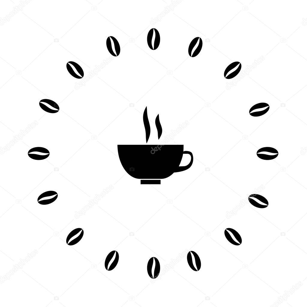 Coffee cup isolated on white background. Cappuccino. Mug of hot drinks. Breakfast time. Vector flat icon