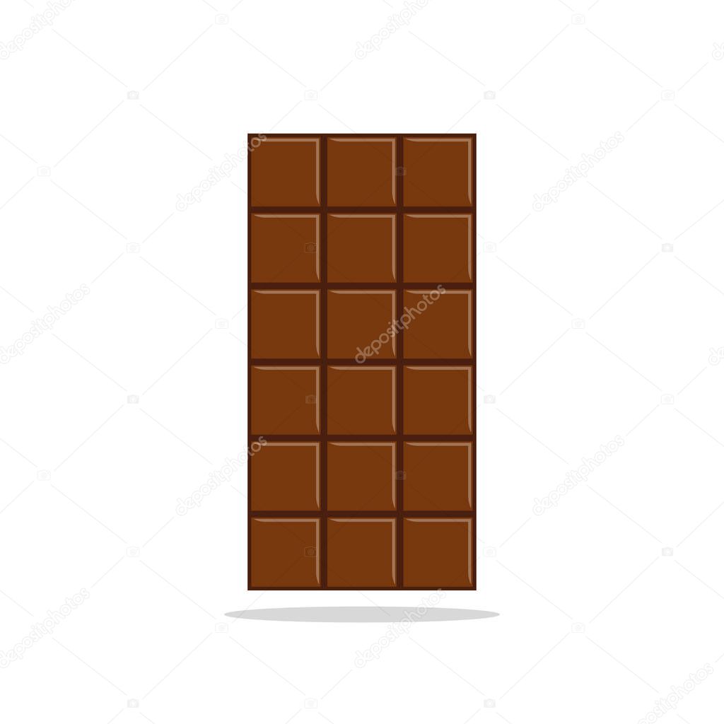 Chocolate bar isolated on white background. Cacao yummy snack. Vector flat design
