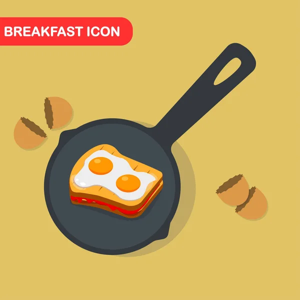 Stekt ägg på pan, skålen för frukost, lunch. Måltid med äggula. — Stock vektor
