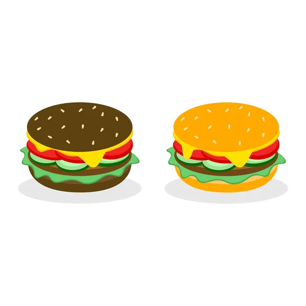 Sandwich de hamburguesa aislado sobre fondo blanco. Menú de comida rápida. Hamburguesa con carne de res, queso — Vector de stock