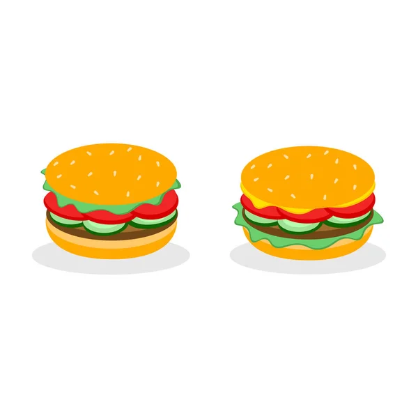 Sandwich de hamburguesa aislado sobre fondo blanco. Menú de comida rápida. Hamburguesa con carne de res, queso — Vector de stock