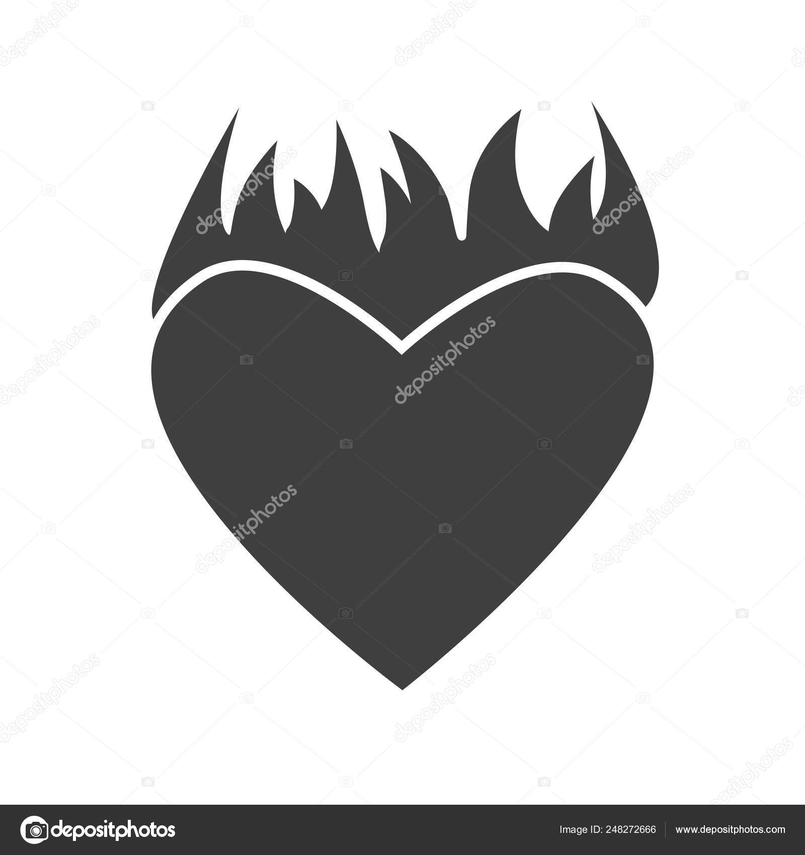 Icone Coeur Noir Avec Feu Isole Sur Fond Blanc Passion Forme D Amour Image Vectorielle Par Sergey919 C Illustration