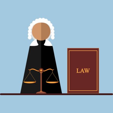 Mahkeme salonunda avukat simgesi üzerinde arka izole yargıç. Yasal hukuk, adalet