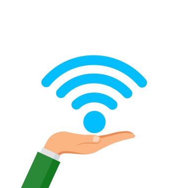 Elini tut Ücretsiz Wifi simgesi beyaz arka plan üzerinde izole. Kablosuz internet bağlantısı