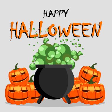 Cadılar Bayramınız Kutlu Olsun. Cadı kazanı iksir, korkutucu kabak ile.