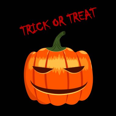 Cadılar Bayramınız Kutlu Olsun. Siyah arka plan üzerine izole turuncu kabak ifadeler. Korkutucu gülümseme yüzünü. Vektör karikatür tasarım