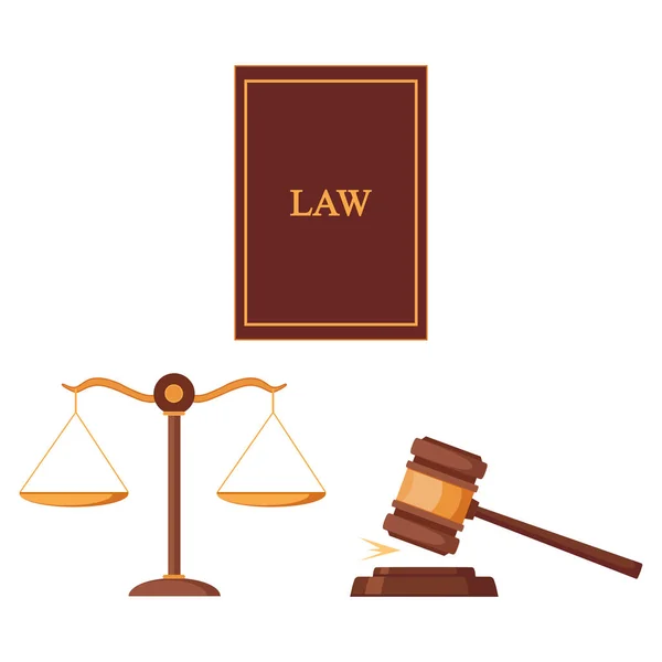 Spravedlnost kladivo a váhy, zákon izolované na bílém pozadí. Soudce kladívkem. Aukce, soudce — Stockový vektor