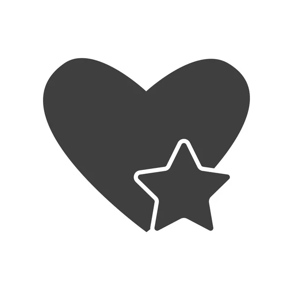 Icono corazón negro con estrella aislada sobre fondo blanco. Pasión amor forma — Vector de stock