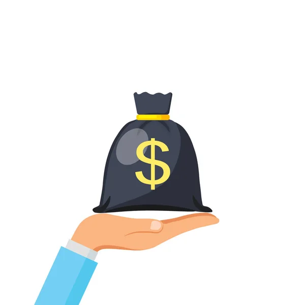 Bolso de mano, moneybag simple dibujo animado con cordón de oro y dólar — Vector de stock