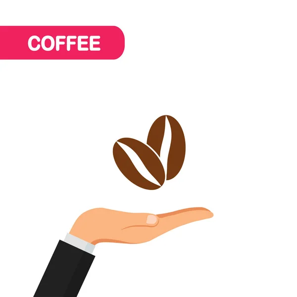 Kaffeebohnen isoliert auf weißem Hintergrund. Logo für Bioladen — Stockvektor