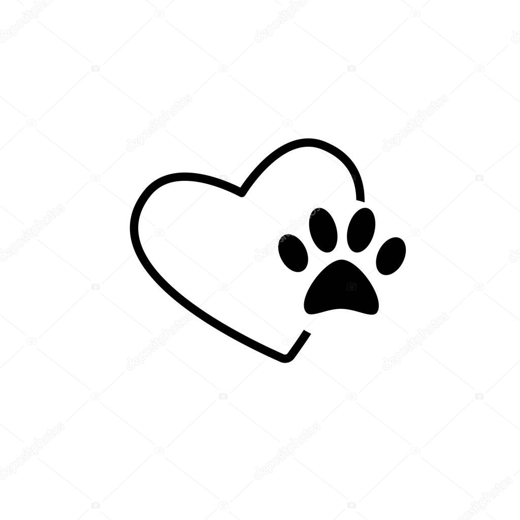 Dog or cat paw with heart isolated on background