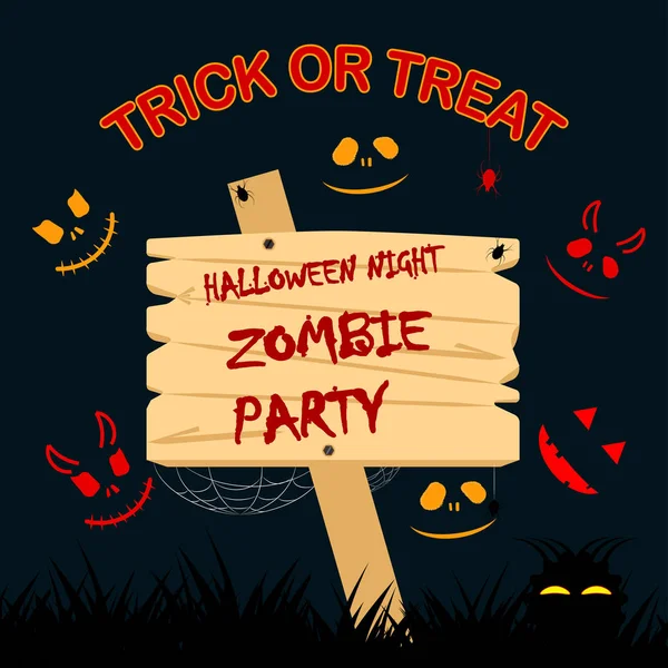 Cartel de noche de Halloween, invitación para fiesta de zombies . — Archivo Imágenes Vectoriales