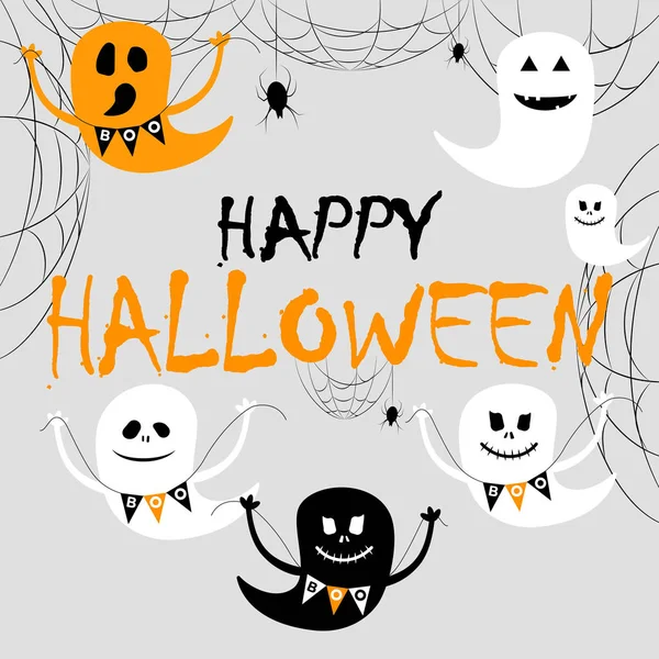 Feliz Halloween. Fantasma lindo con buntings, banderas. Boo. . — Vector de stock