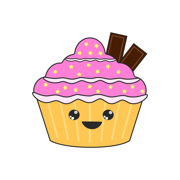 Lekker kawaii cake, muffin geïsoleerd op witte achtergrond. — Stockvector