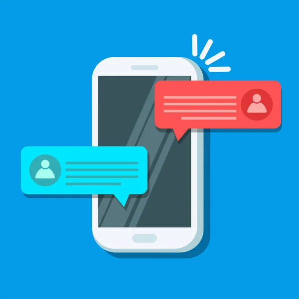 Chat berichten melding op mobiele telefoon. SMS bellen op scherm — Stockvector