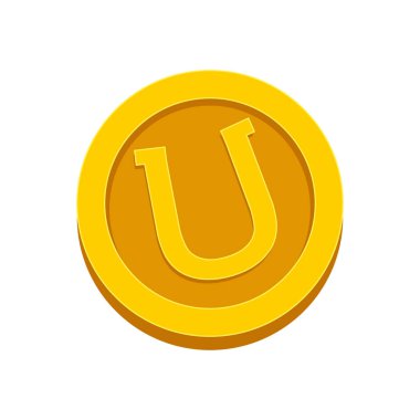 Altın sikke üzerinde arka izole at nalı ile. Şanslı işareti. Vektör düz çizim