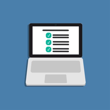 Laptop, bilgisayar ekranı arka plan üzerinde izole denetim listesi.