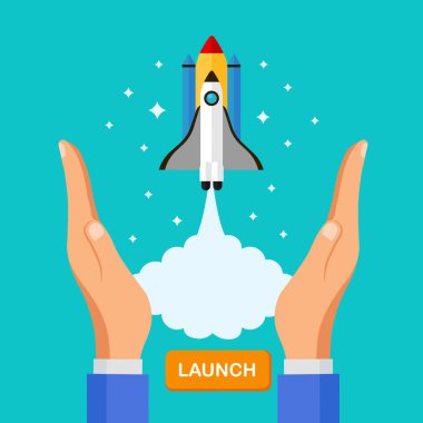 Roket üzerinde arka izole elinde. Uzay gemisi fırlatma. Denize indirmek