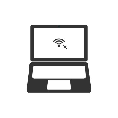 Dizüstü bilgisayar, bilgisayar arka plan üzerinde izole Ücretsiz Wifi simgesiyle.