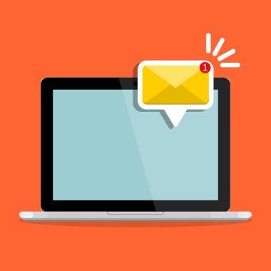E-posta bildirim kavramı. Yeni iletide, dizüstü bilgisayar bilgisayar 