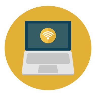 Dizüstü bilgisayar, bilgisayar arka plan üzerinde izole Ücretsiz Wifi simgesiyle.