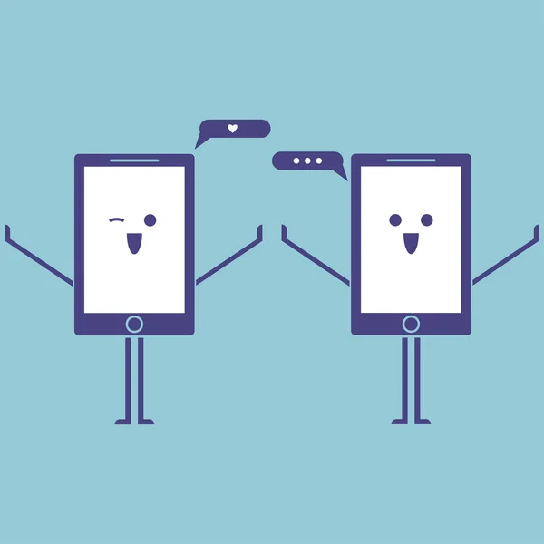 Gelukkig mobiele telefoon met glimlach gezicht geïsoleerd op achtergrond. — Stockvector