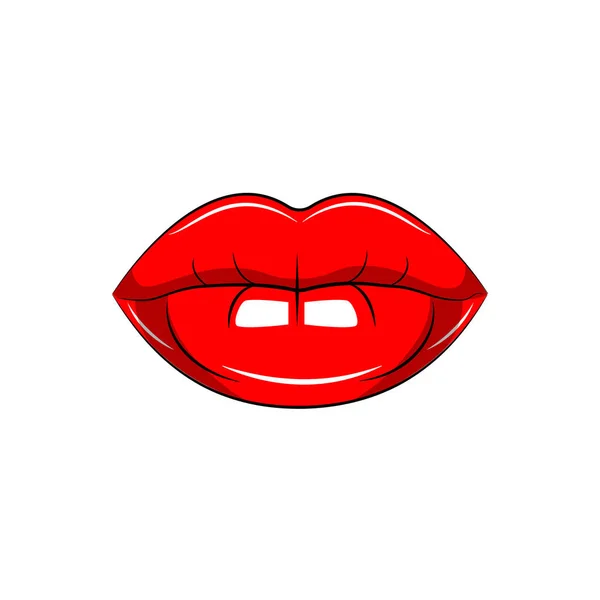 Lábios vermelhos mulher sexy isolado no fundo. Beija. Desenhos animados vetoriais —  Vetores de Stock