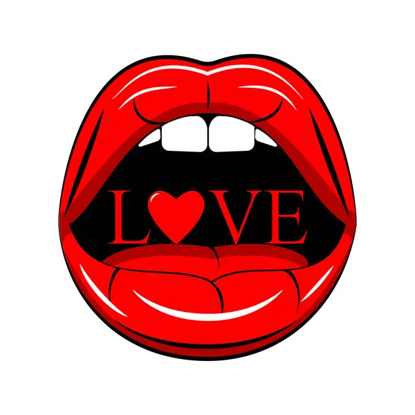 Red sexy lips isolated on background. Open mouth with tongue — Stock Vector