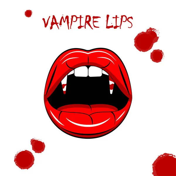 Dentes de vampiro isolados em fundo branco. Lábios sexy, beijo . —  Vetores de Stock