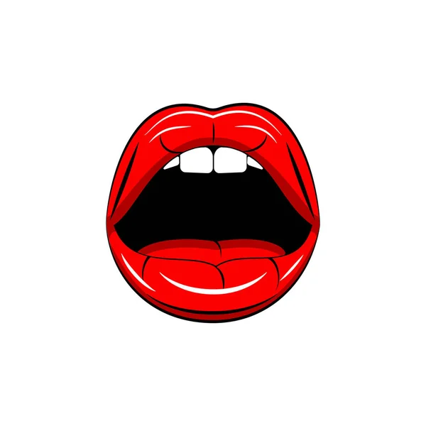 Labios rojos sexy aislados en el fondo. Boca abierta con lengua — Vector de stock