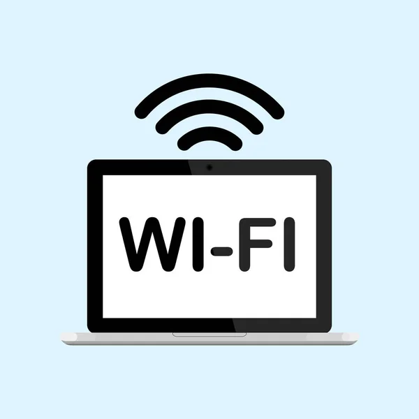 Laptopa, komputera, bezpłatny Wifi ikona na białym tle na tle. — Wektor stockowy