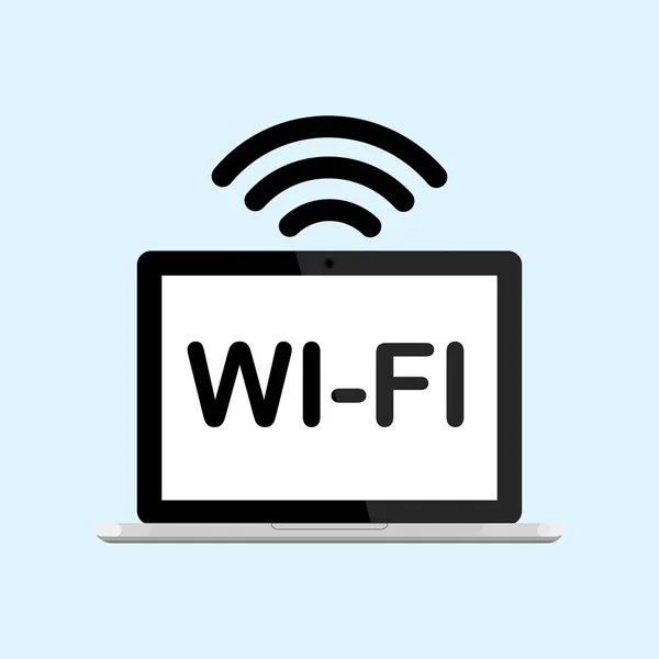 ノート パソコン、無料 Wifi アイコンの背景に分離されたコンピューター. — ストックベクタ