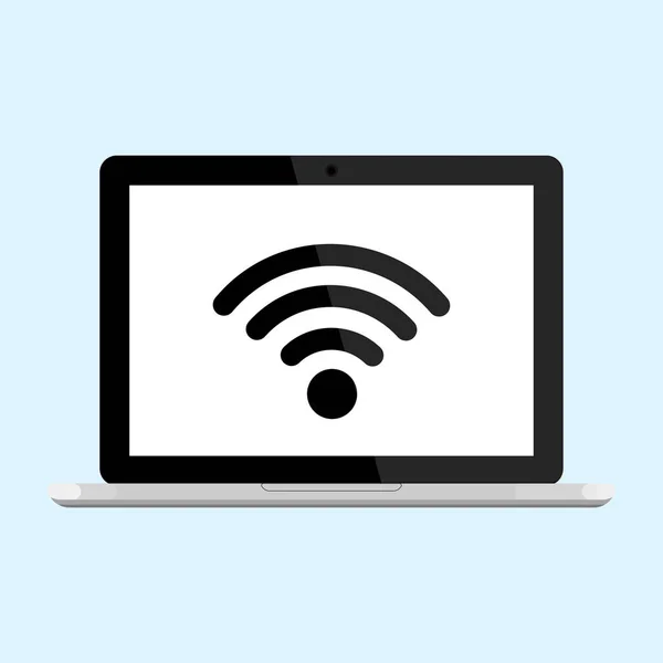 Laptop, Computer mit kostenlosem Wifi-Symbol isoliert auf dem Hintergrund. — Stockvektor