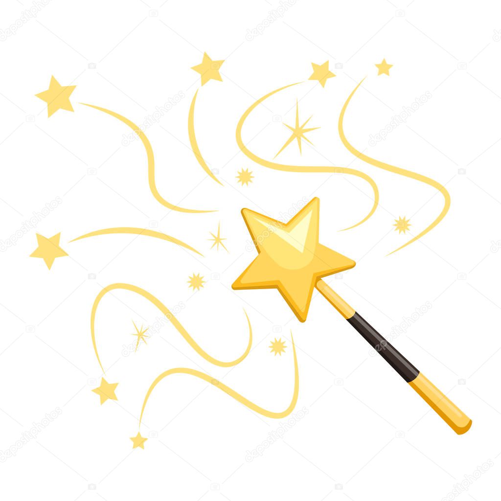 Magic wand isolated on white background. Star with stick. Vector