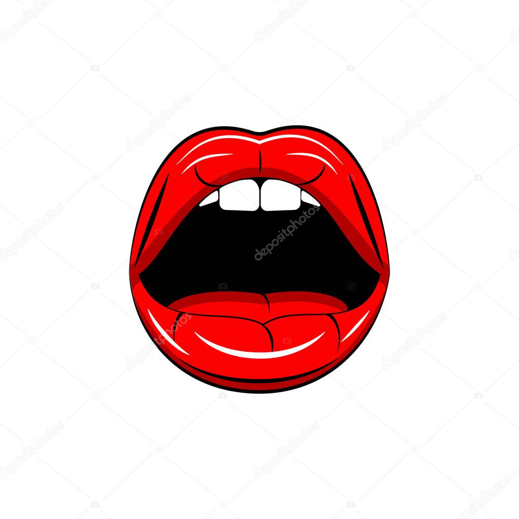 Red sexy lips isolated on background. Open mouth with tongue