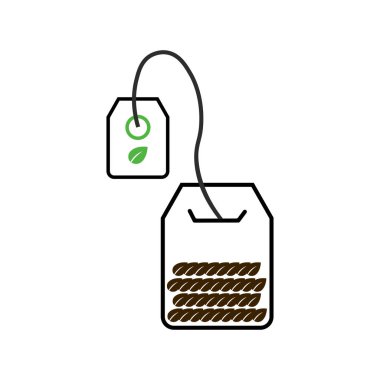 Çay poşeti, beyaz arkaplanda izole edilmiş ambalaj simgesi. Kahvaltı. 