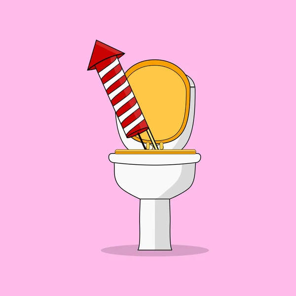 Toalettskål, sits och raket för fyrverkerier — Stock vektor