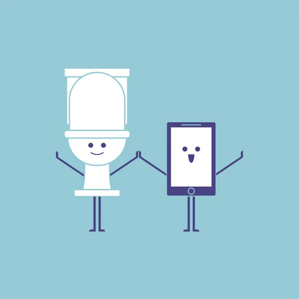 Toiletpot, zitje en mobiele telefoon met lachend gezicht — Stockvector